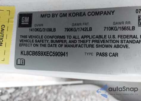 2014 Chevrolet Spark Ls z USA, uszkodzony, nr VIN KL8CB6S9XEC590941